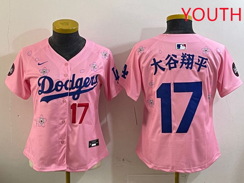 Youth Los Angeles Dodgers 17 Ohtani Pink Sakura Edition 2025 Nike MLB Jersey style 8